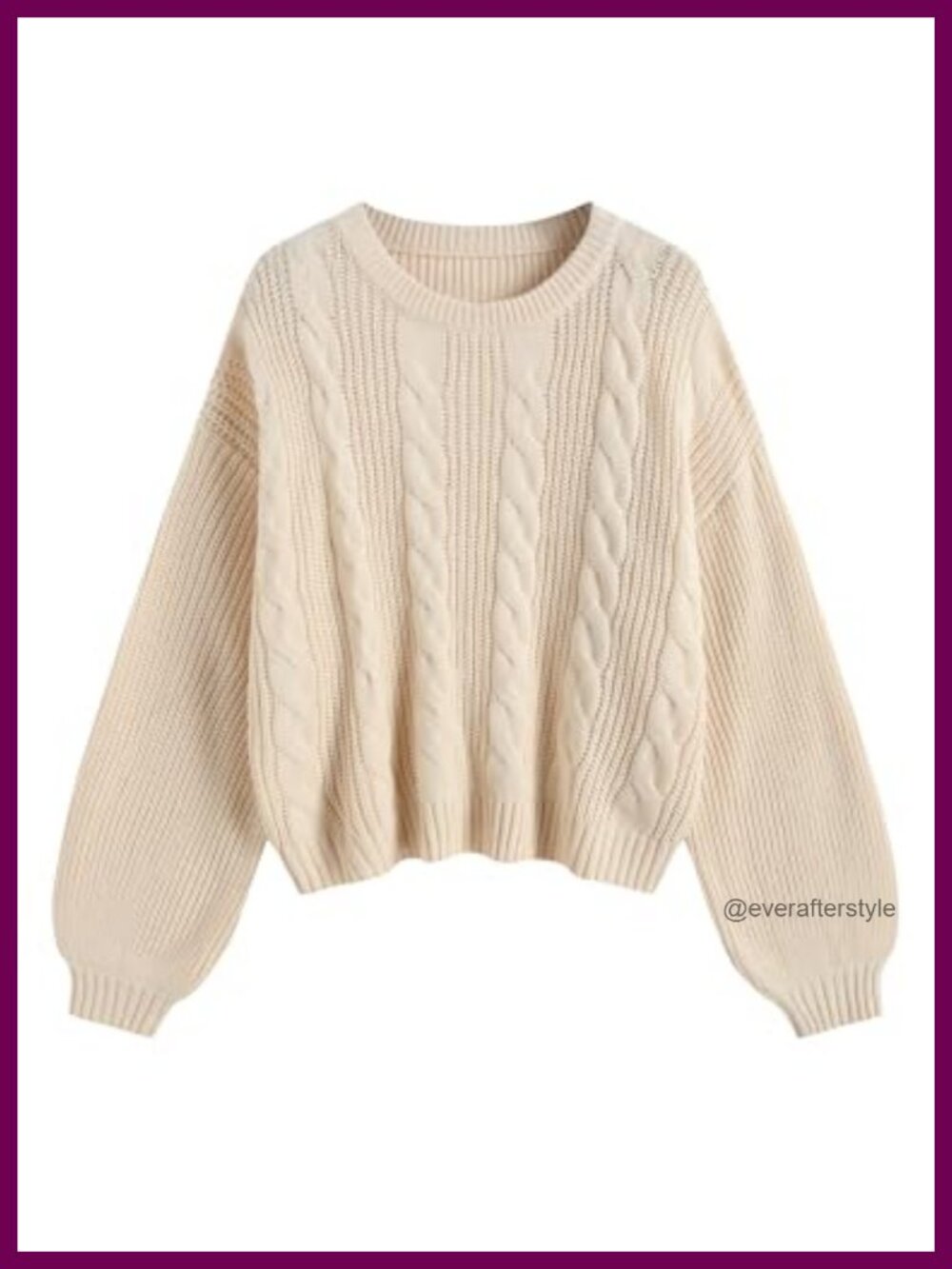 Oversized Cable Knit Sweater Lantern Sleeve Pullover